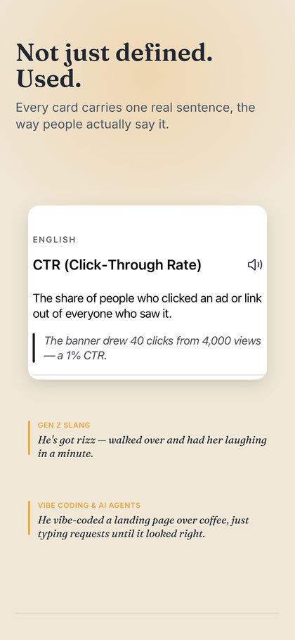 Screenshot 3: the real sentence on a card, up close