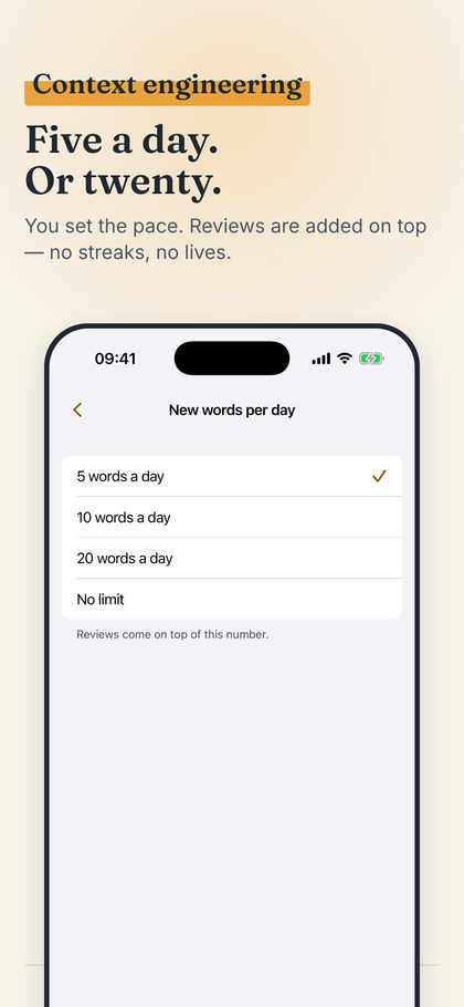 Screenshot 6: the pace screen — how many cards a day
