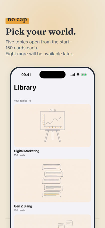 Screenshot 7: the Library screen with topic covers